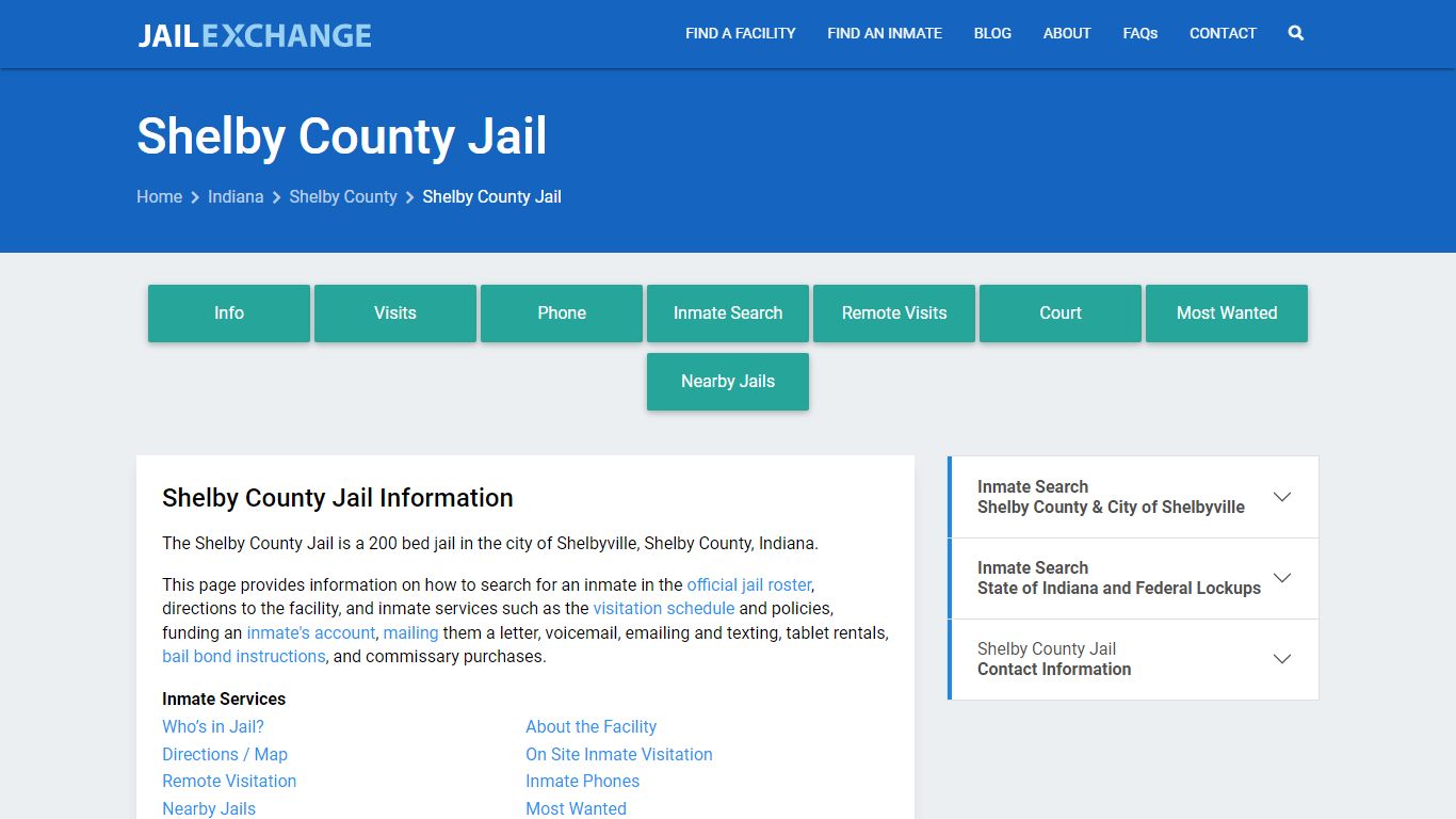 Shelby County Jail, IN Inmate Search, Information